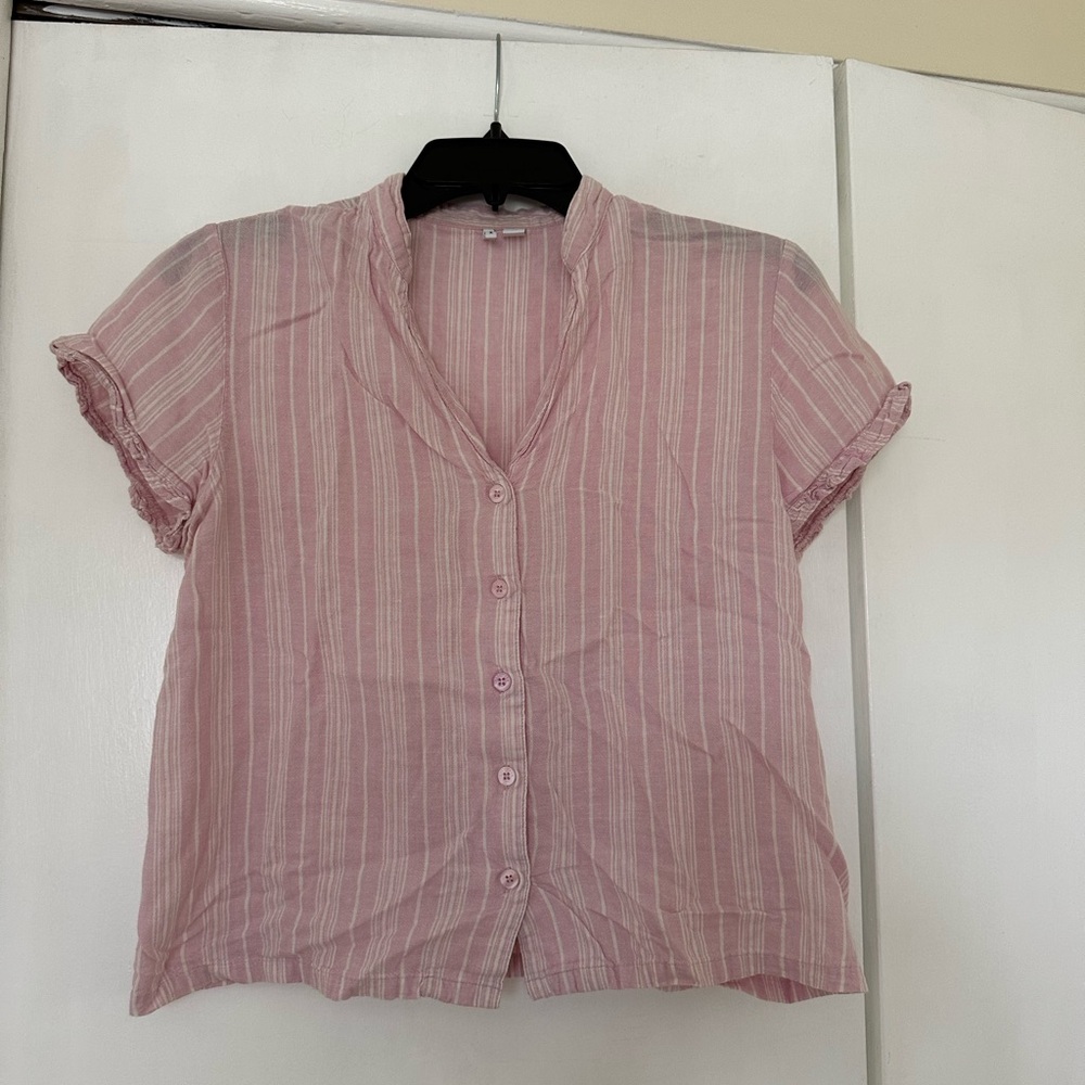 Women's pink pajama set with white stripes